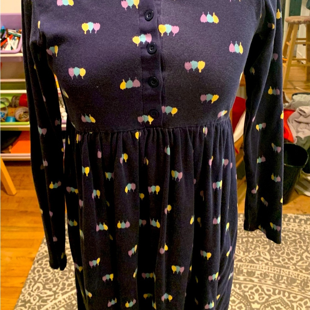 Hanna Andersson Girls Navy, balloon pattern, Long Sleeve Dress size 14/16
